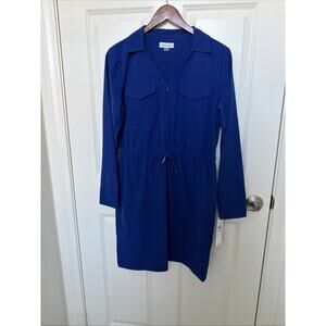 Calvin Klein Womens Collared Long Sleeve Royal Blue Midi Length Dress NWT